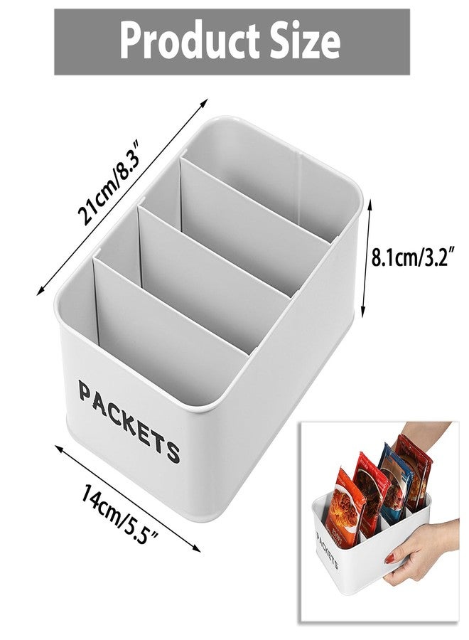 BSTKEY Seasoning Packet Organizer, Food Storage Organizer with Divided 4 Compartments, Metal Storage Caddy for Kitchen Pantry Cabinet, Kitchen Organization Bin for Snacks Spice Packets, White - Image 2