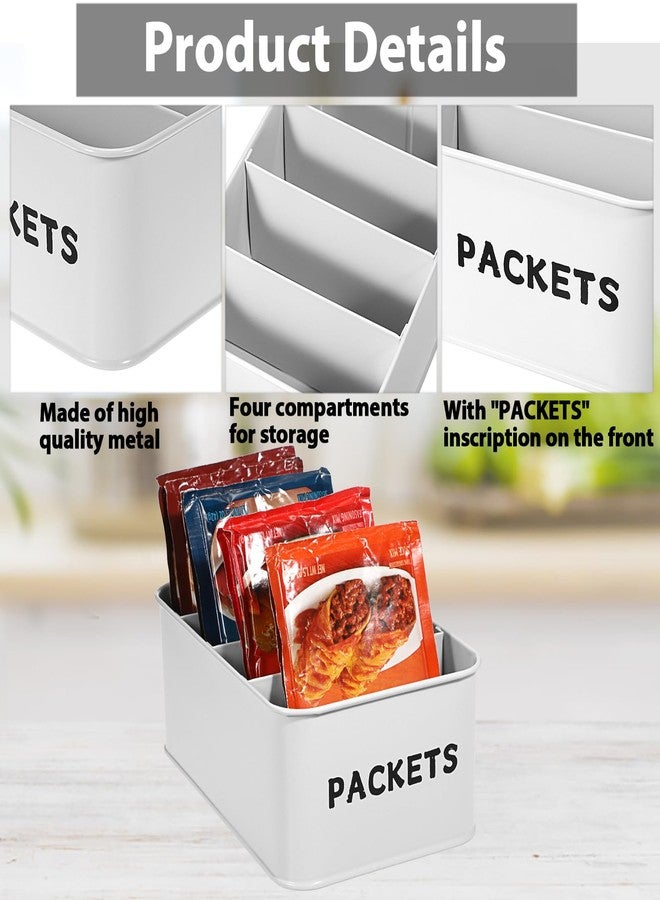 BSTKEY Seasoning Packet Organizer, Food Storage Organizer with Divided 4 Compartments, Metal Storage Caddy for Kitchen Pantry Cabinet, Kitchen Organization Bin for Snacks Spice Packets, White - Image 3