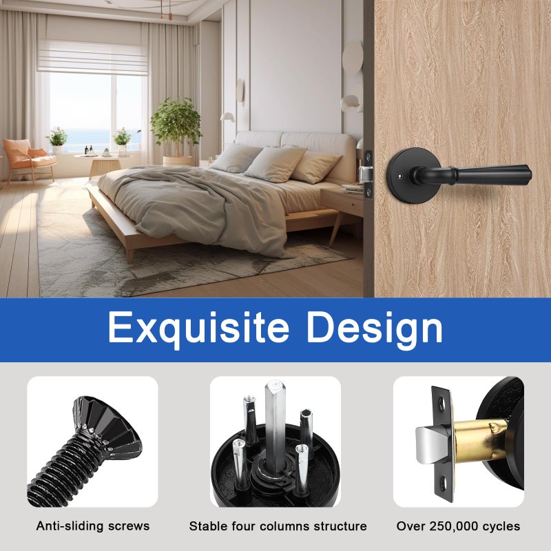 Orger 6 Pack Matte Black Interior Door Handle Round Privacy Door Lever Keyless, Bed and Bath Interior Door Lock Set Left & Right Hand Use, Modern Privacy Door Lock Black Finish, Stainless Steel - Image 4