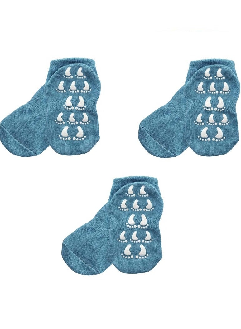 AIWANTO 3 Pairs Anti Slip Children Socks Breathable Baby (Blue) - Image 1