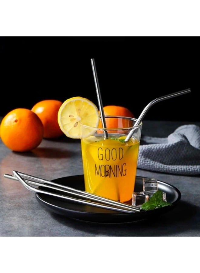 Stainless Steel Straw Reusable Drinking Juice & Drinks for Kids and Adults Steel Straw 5 Pieces (2-Bend Pipe,2-Long Straw,1-Cleaning Brush) (21.5 x 0.6 CM, 1 Silver Color) - Image 2