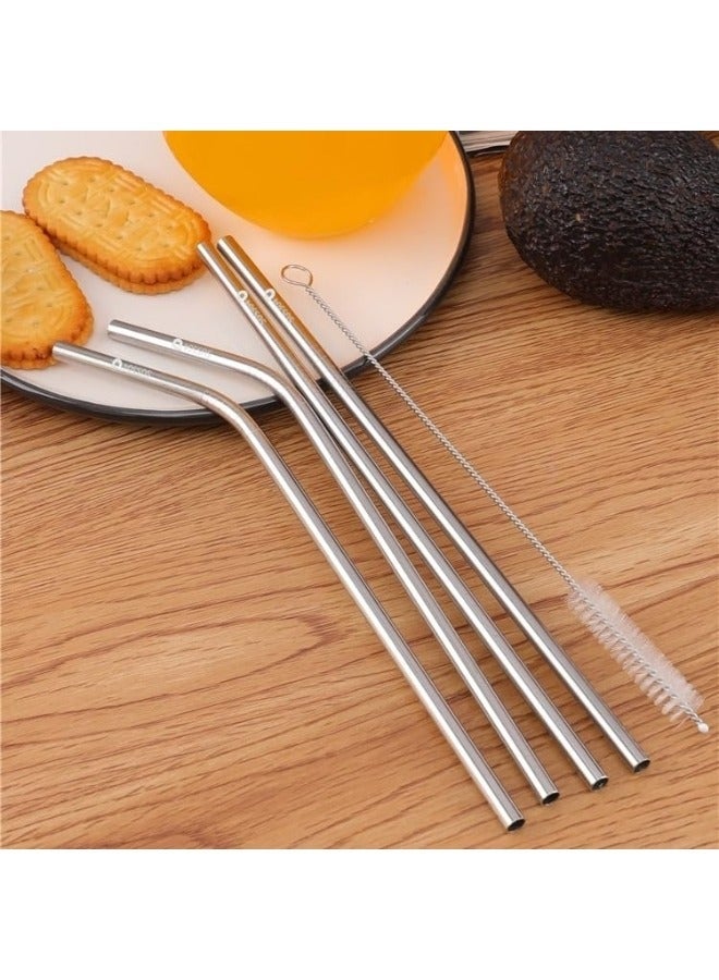 Stainless Steel Straw Reusable Drinking Juice & Drinks for Kids and Adults Steel Straw 5 Pieces (2-Bend Pipe,2-Long Straw,1-Cleaning Brush) (21.5 x 0.6 CM, 1 Silver Color) - Image 3