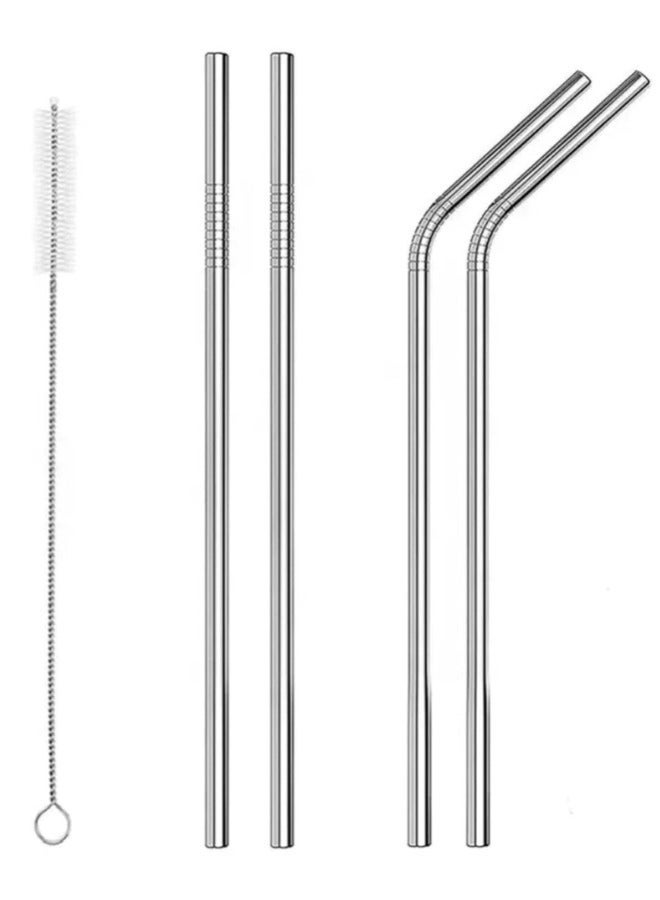 Stainless Steel Straw Reusable Drinking Juice & Drinks for Kids and Adults Steel Straw 5 Pieces (2-Bend Pipe,2-Long Straw,1-Cleaning Brush) (21.5 x 0.6 CM, 1 Silver Color) - Image 1