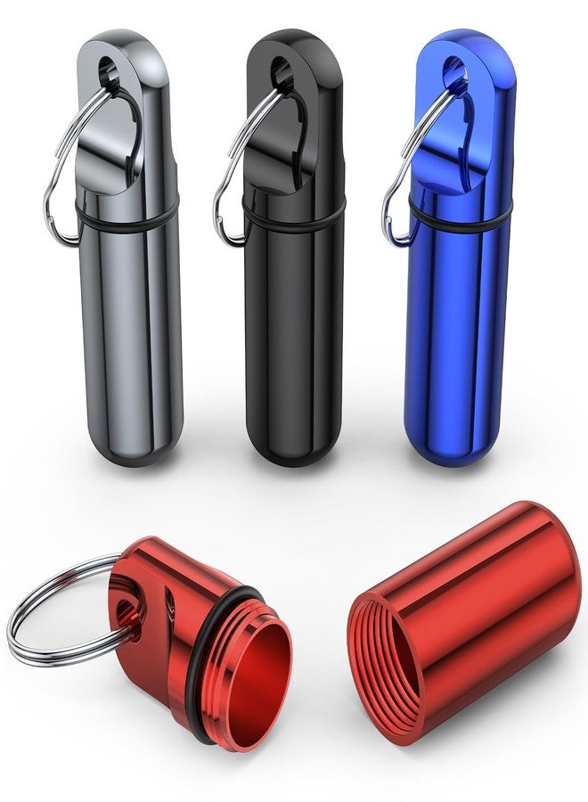 Urekt Small Pill Box Keychain, (4 Pack) Portable Keychain Pill Holder Aluminum Alloy Medicine Organizer Mini Metal Pill Case for Purse Waterproof Travel medication Container for Outdoor Camping Travel - Image 1