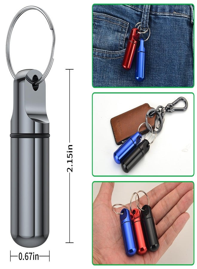 Urekt Small Pill Box Keychain, (4 Pack) Portable Keychain Pill Holder Aluminum Alloy Medicine Organizer Mini Metal Pill Case for Purse Waterproof Travel medication Container for Outdoor Camping Travel - Image 2