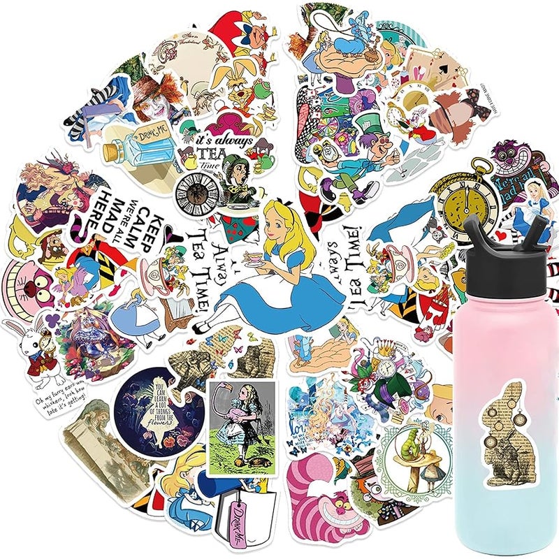 LHST 50Pcs Alice in Wonderland Stickers Pack Waterproof Sticker Decals for Water Bottle,Laptop,Phone,Skateboard,Scrapbooking,Bumper Gifts for Kids Teens Adults for Party Supply Favor (Alice) - Image 1