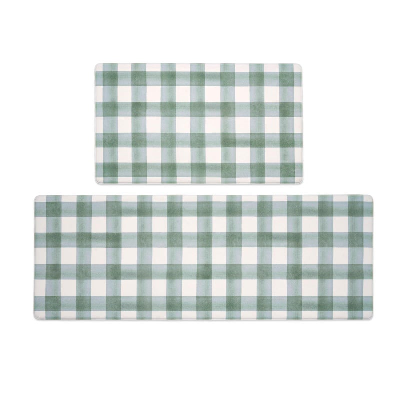 FRESHMINT Modern Farmhouse Plaid 2 Piece Set Kitchen Mats for Floor Anti Fatigue Waterproof  NonSkid Kitchen Rugs Cushioned Kitchen Mat for Standing Washable Comfort Desk Kitchen Runners