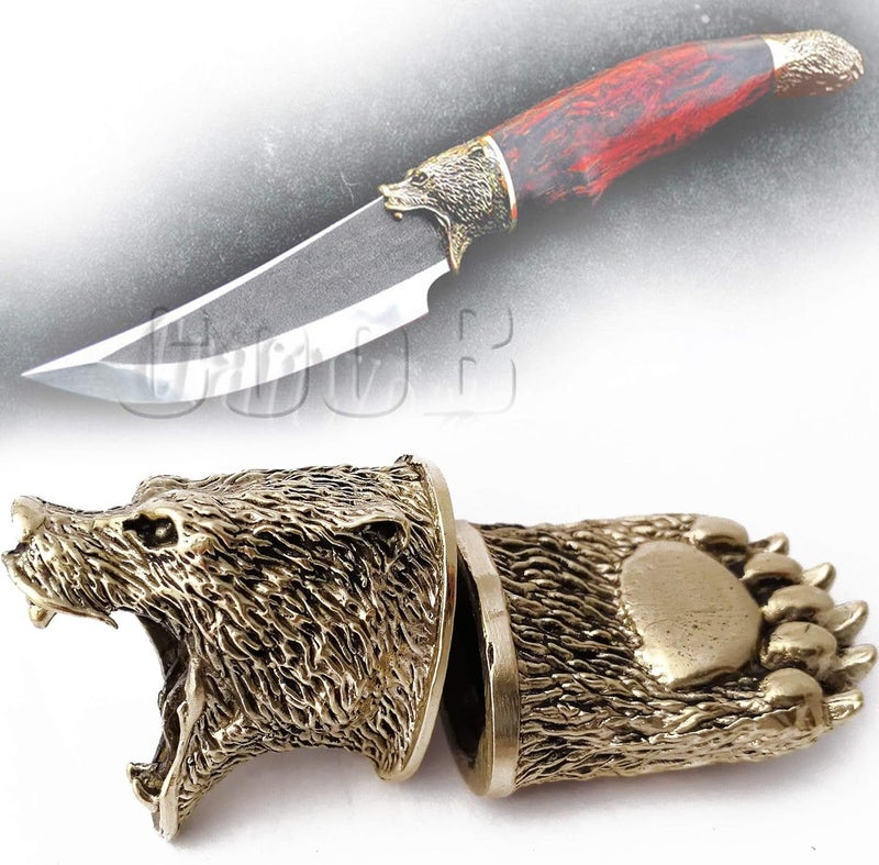 CooB Hunting Knife Finger Guard Bolster & Pommel Animals Set Set Grizzly Bear for Custom Knife Knives Making Handle, DIY Hand-Casted Solid Metal Knife Supplier Accessories (Bronze) - Image 1