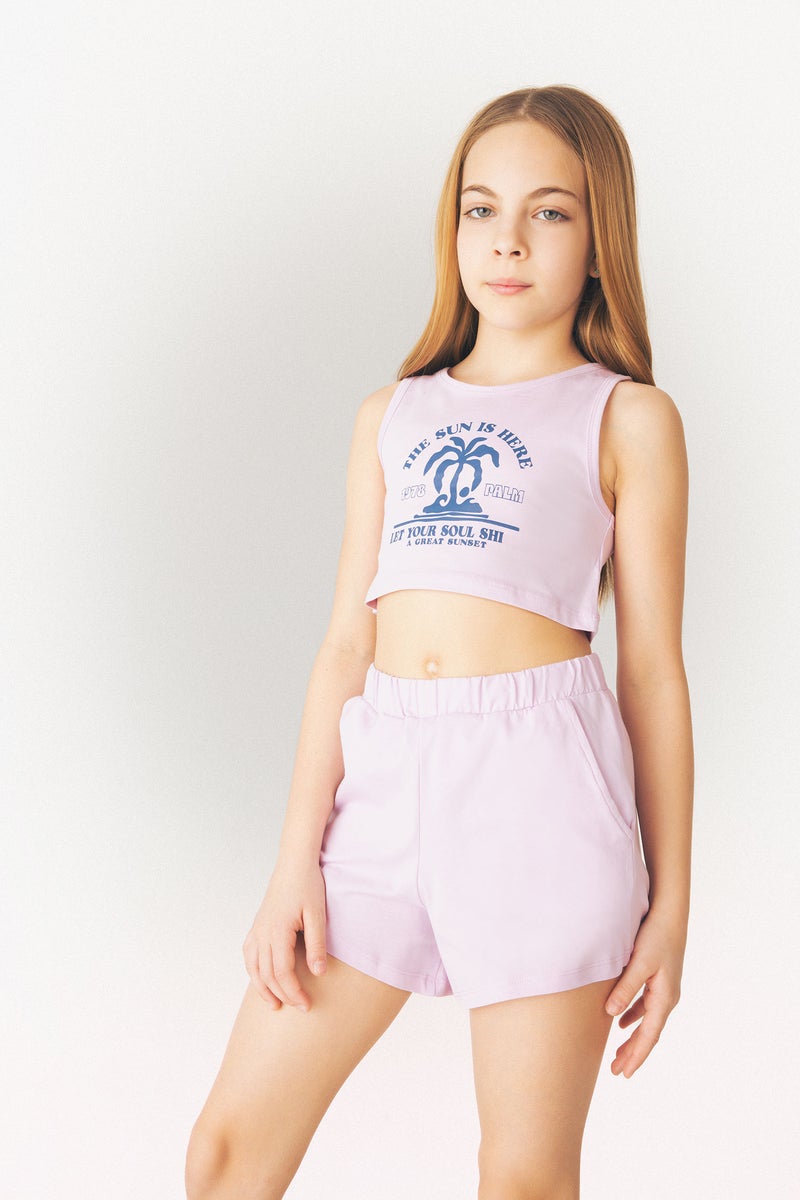 DeFacto Girl's 2 Piece Set Printed Tank Top Shorts - Image 3