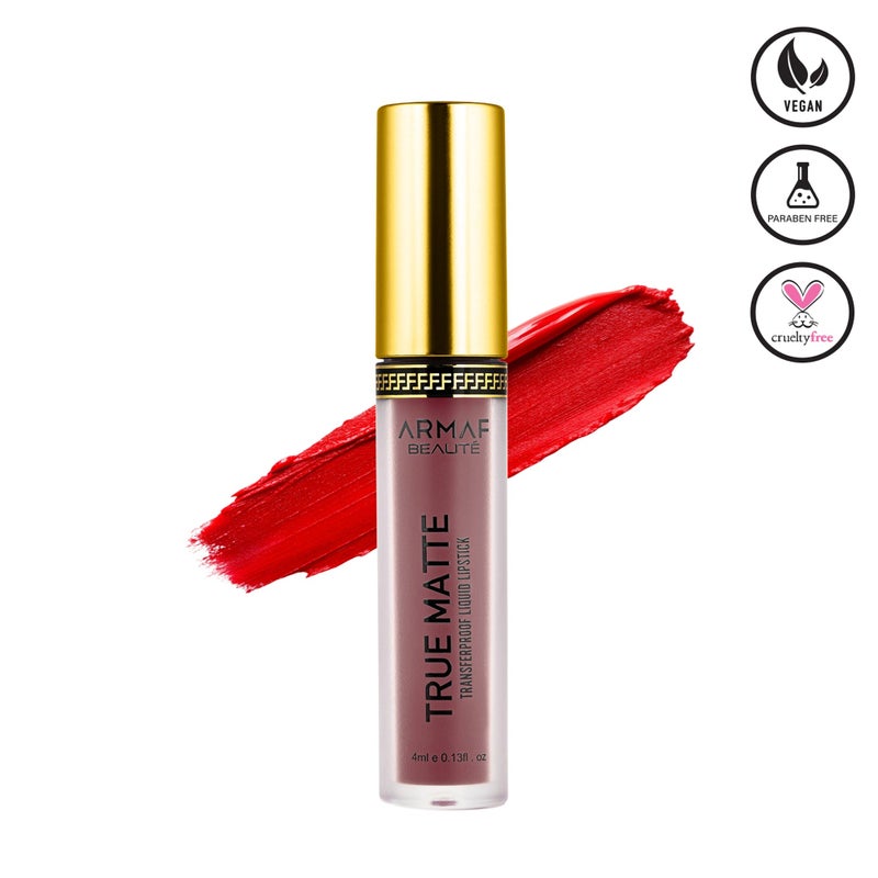Armaf Beaute True Matte Transferproof Liquid Lipstick 4ml, Voyage Colour, One Swipe Pigmentation & Transfer Proof Formula, Weightless & Non-Sticky, Long Lasting & Water Proof Lip Stick