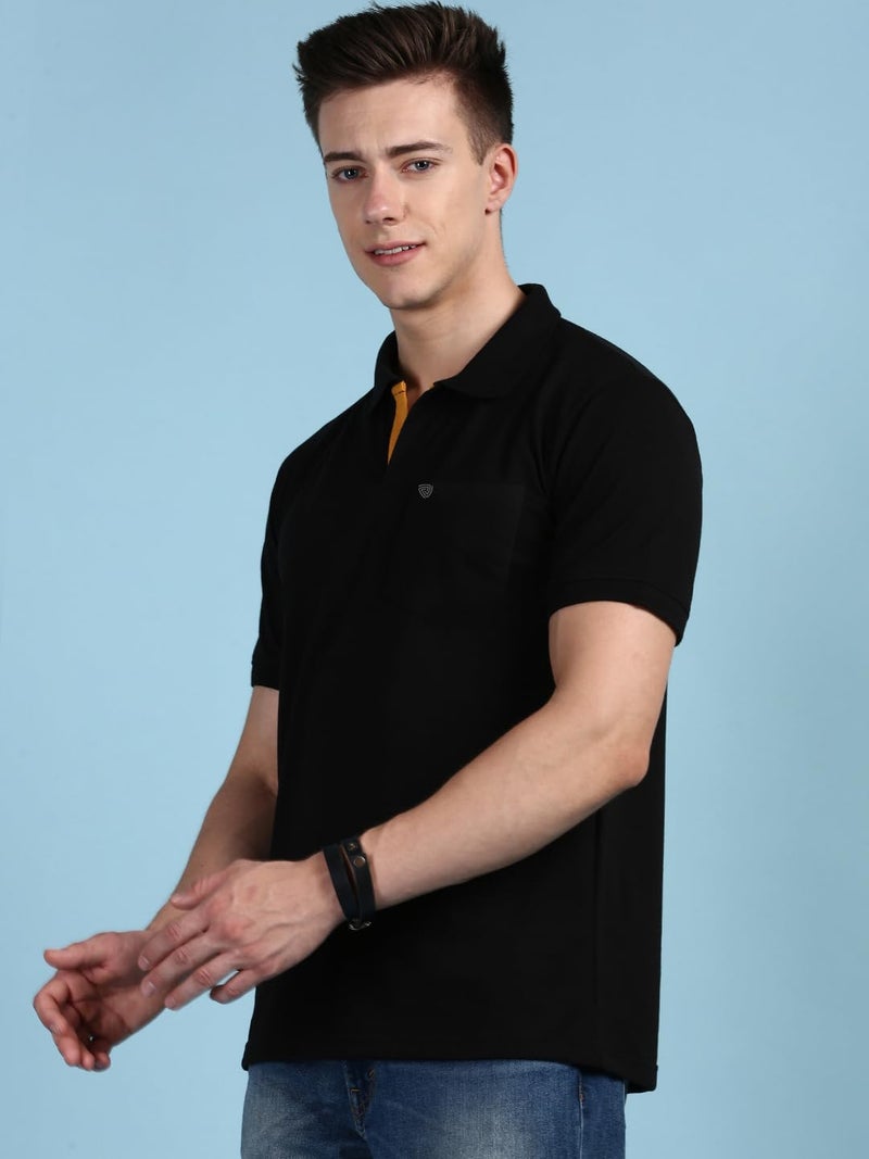 Lux Cozi Men's Half Sleeve Soild Casual T-Shirt with Chest Pocket_COZI_2122_BLK_4XL_1PC - Image 3