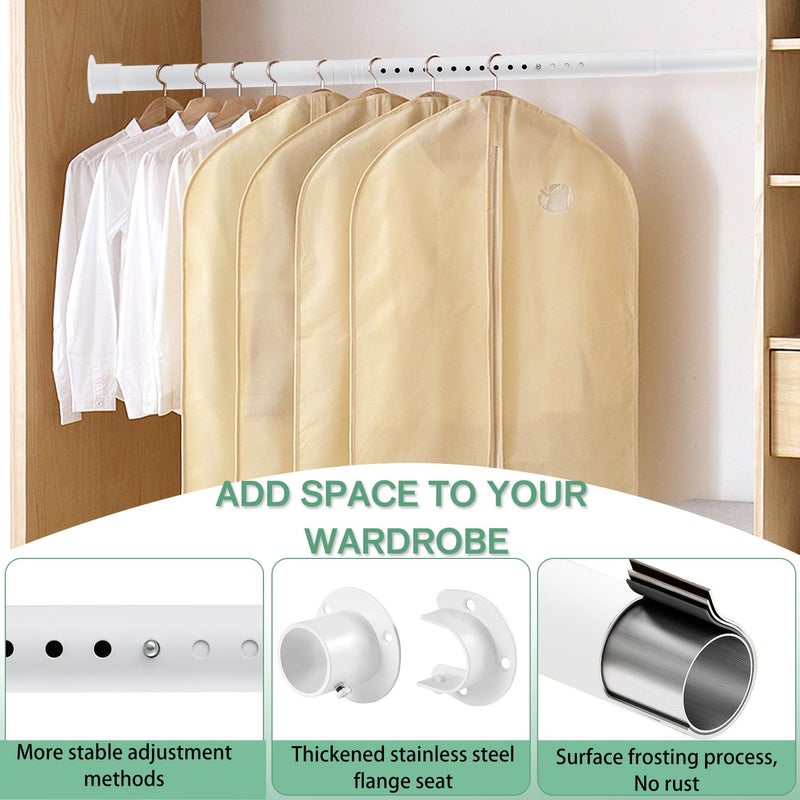 DwelSpire Closet Rods for Hanging Clothes, 1.3 Inch Diameter Heavy Duty Closet Rod 17-39 Inch Adjustable Clothes Hanging Bar Matte White Shower Curtain Rods for Closet, Wardrobes, Bathroom, Windows - Image 4