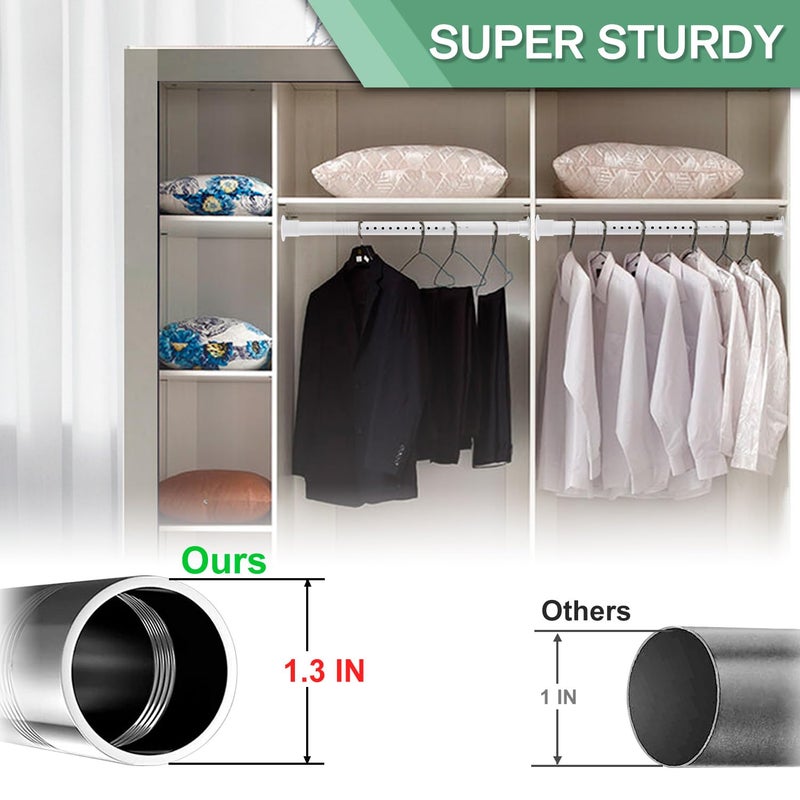 DwelSpire Closet Rods for Hanging Clothes, 1.3 Inch Diameter Heavy Duty Closet Rod 17-39 Inch Adjustable Clothes Hanging Bar Matte White Shower Curtain Rods for Closet, Wardrobes, Bathroom, Windows - Image 2