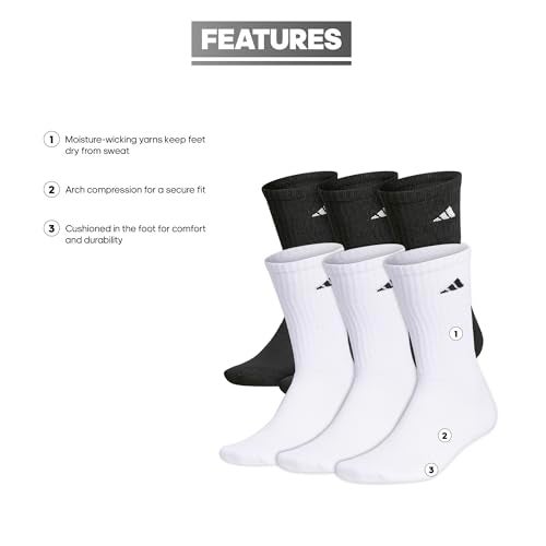 adidas Women's Athletic Cushioned Crew Socks with Arch Support, 6-Pack, Durable, Moisture-Wicking - Image 2