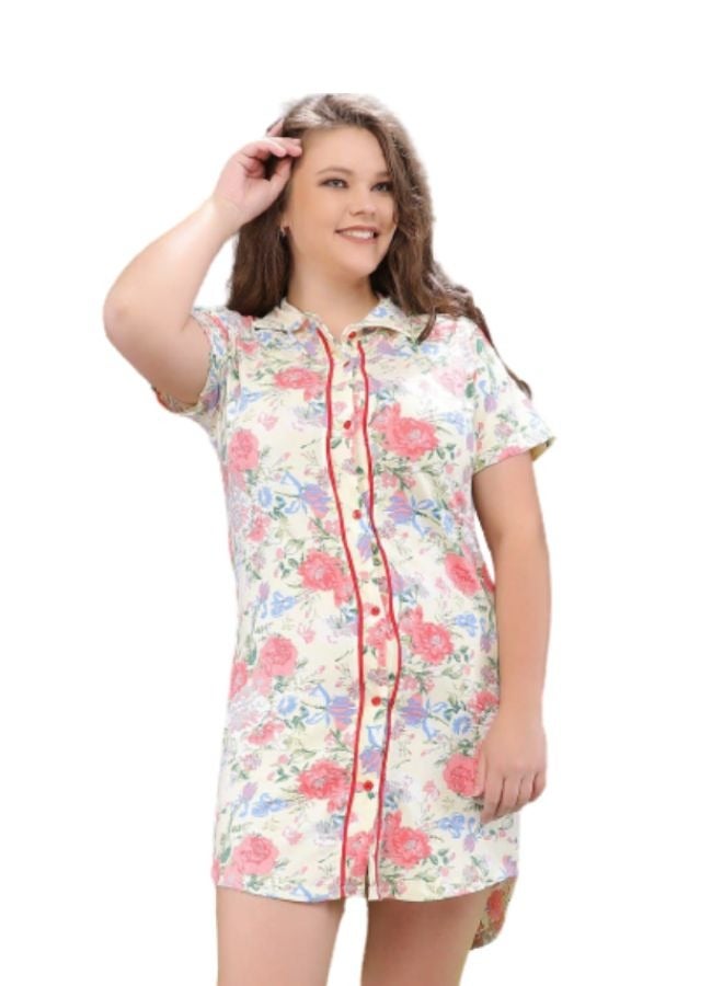 جنة فستان نوم قطن بأكمام قصير فضفاض أنيق مقاسات كبيره