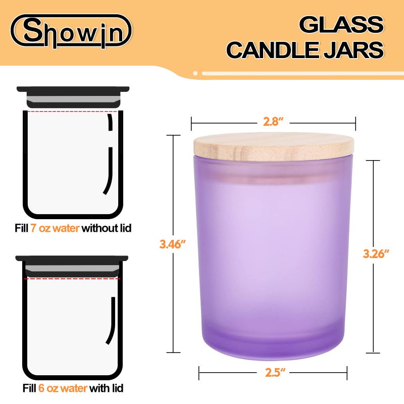SHOWIN Thick Candle Jars for Making Candles 16 Pcs, 7 OZ Empty Jars with Wood Lids for Candle Making, Sample Container, Frosted Purple - Image 4