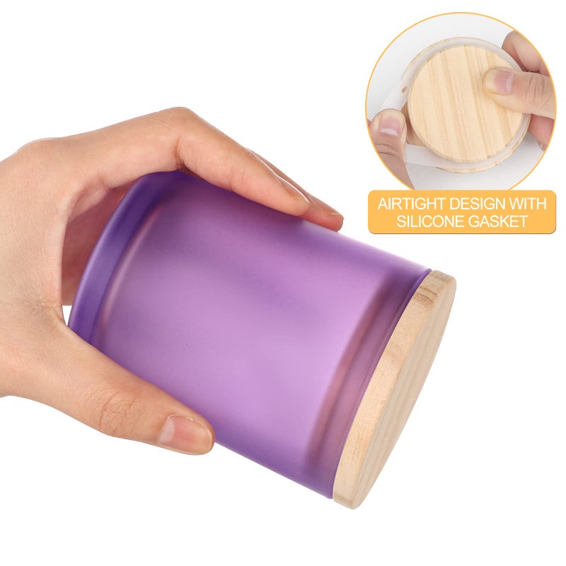 SHOWIN Thick Candle Jars for Making Candles 16 Pcs, 7 OZ Empty Jars with Wood Lids for Candle Making, Sample Container, Frosted Purple - Image 2