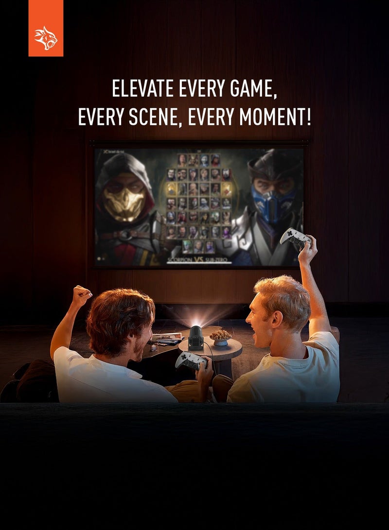 porodo Gaming Projector with Dual Controllers +20000 Installed Games, Android 11, 40"-130" Projection, Auto Keystone, Plug & Play, Wide Compatibility with Games & Languages, for Indoor Outdoor Home Birthday Gift- Black - Image 4