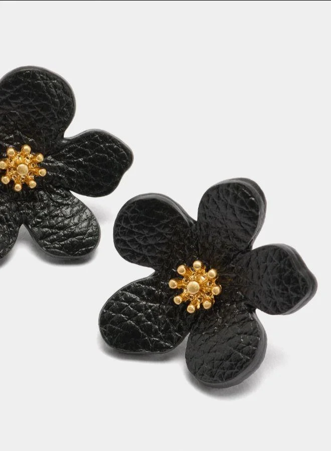 PARFOIS Black Maxi flower leather-effect earrings for Women | Best Price UAE