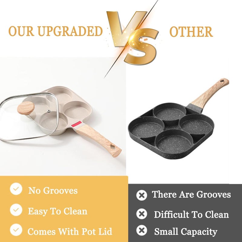 JUSTUP Nonstick Egg Frying Pan, Egg Divided Grill Pan, Heat Resistant Handle 3 Section Skillet, Omelette Pan for Breakfast Bacon Burgers (White) - Image 4