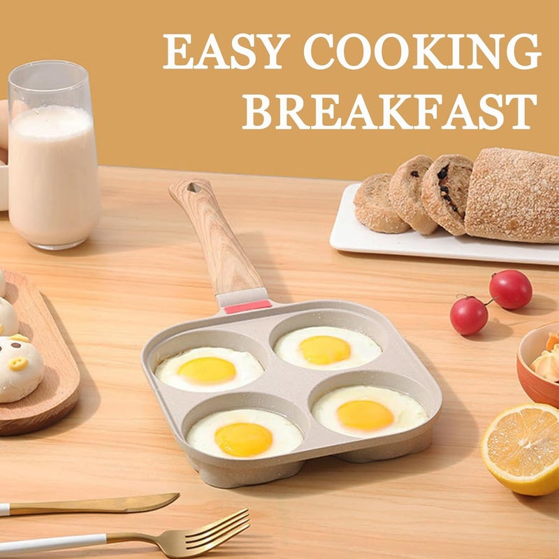 JUSTUP Nonstick Egg Frying Pan, Egg Divided Grill Pan, Heat Resistant Handle 3 Section Skillet, Omelette Pan for Breakfast Bacon Burgers (White) - Image 2