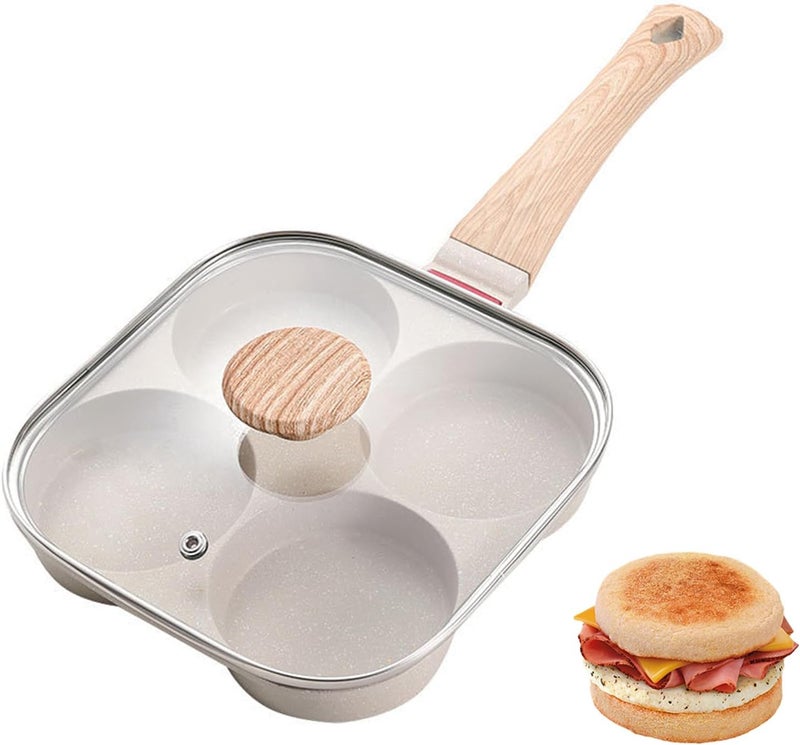 JUSTUP Nonstick Egg Frying Pan, Egg Divided Grill Pan, Heat Resistant Handle 3 Section Skillet, Omelette Pan for Breakfast Bacon Burgers (White) - Image 1