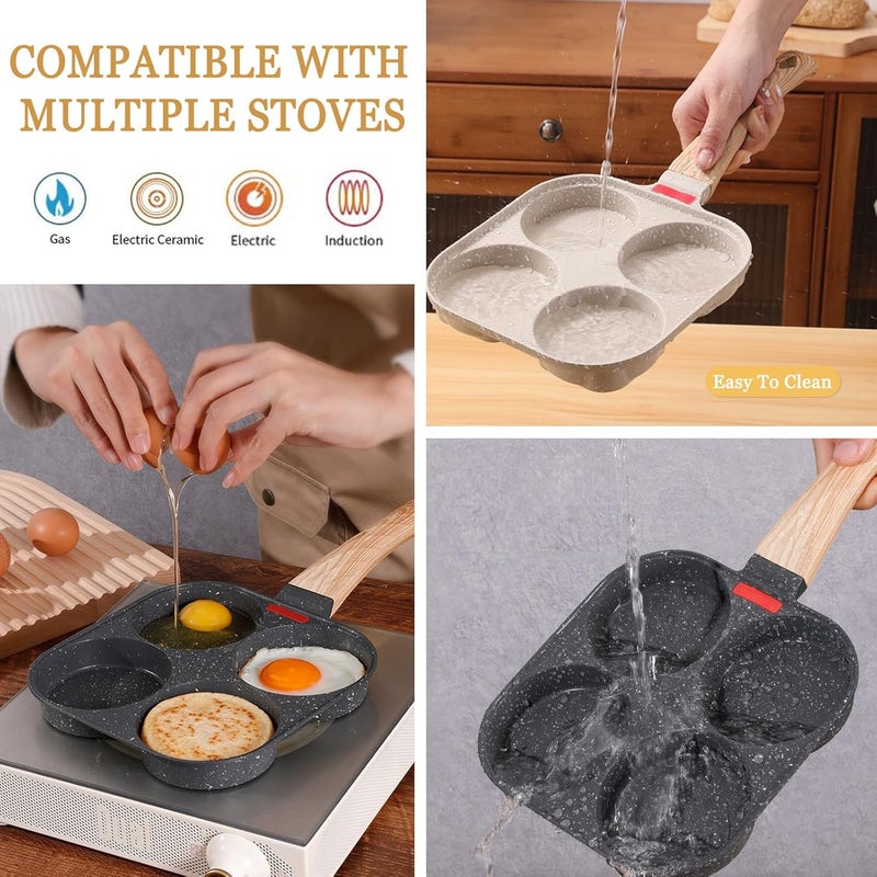 JUSTUP Nonstick Egg Frying Pan, Egg Divided Grill Pan, Heat Resistant Handle 3 Section Skillet, Omelette Pan for Breakfast Bacon Burgers (White) - Image 5