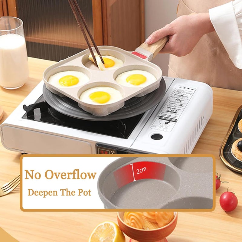 JUSTUP Nonstick Egg Frying Pan, Egg Divided Grill Pan, Heat Resistant Handle 3 Section Skillet, Omelette Pan for Breakfast Bacon Burgers (White) - Image 3