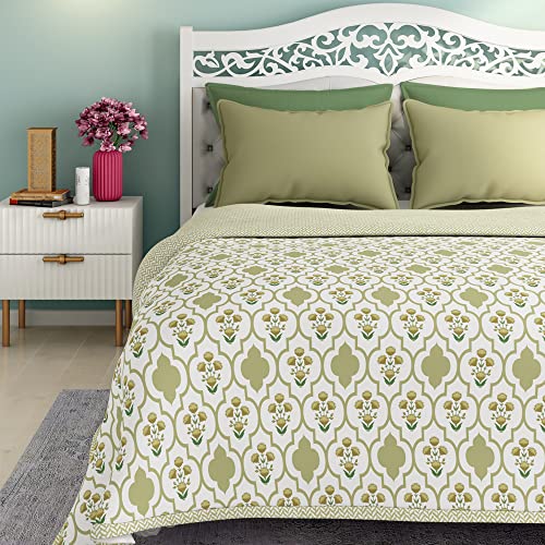 Wakefit Dohar Double Bed | 100% Cotton Blanket for Double Size Bed, Quilt | 110 GSM | Reverisible AC Blanket | 90x82 Inches - Panag Green - Image 2