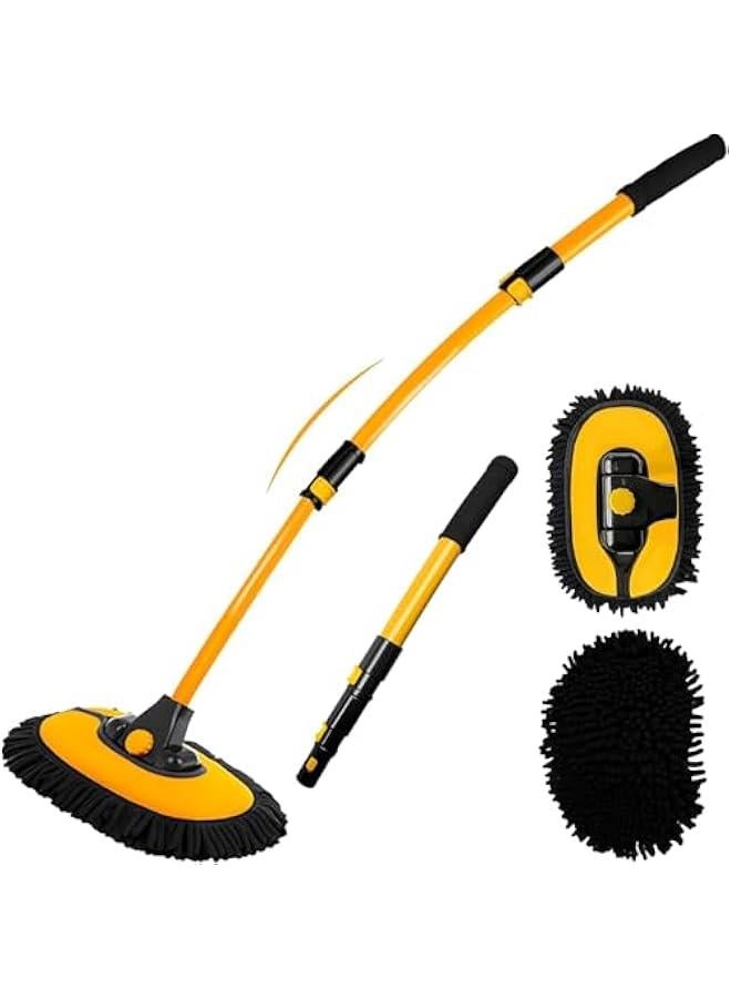 هوكور فرشاة غسيل سيارة منحنية 15 درجة بمقبض طويل من بلورفوكس 43 انش مع عمود تمديد 43 انش، ممسحة مايكروفايبر لتنظيف السيارات وسيارات الدفع الرباعي والقارب والعجلات الخارجية والتفاصيل الداخلية والخارجية 2 ف - Image 1