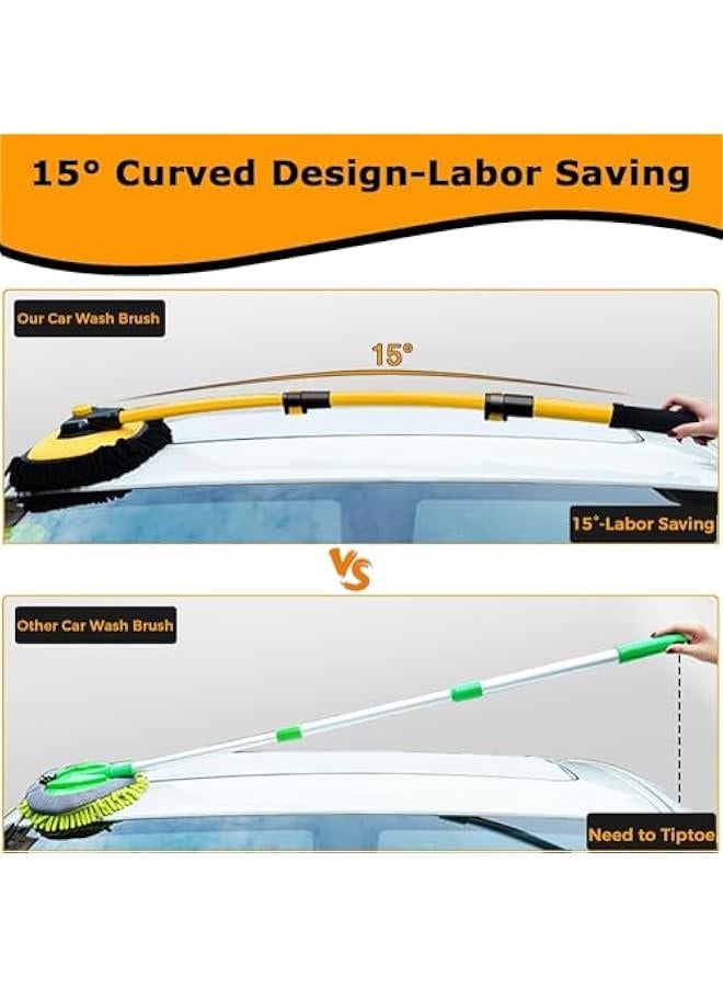 هوكور فرشاة غسيل سيارة منحنية 15 درجة بمقبض طويل من بلورفوكس 43 انش مع عمود تمديد 43 انش، ممسحة مايكروفايبر لتنظيف السيارات وسيارات الدفع الرباعي والقارب والعجلات الخارجية والتفاصيل الداخلية والخارجية 2 ف - Image 2