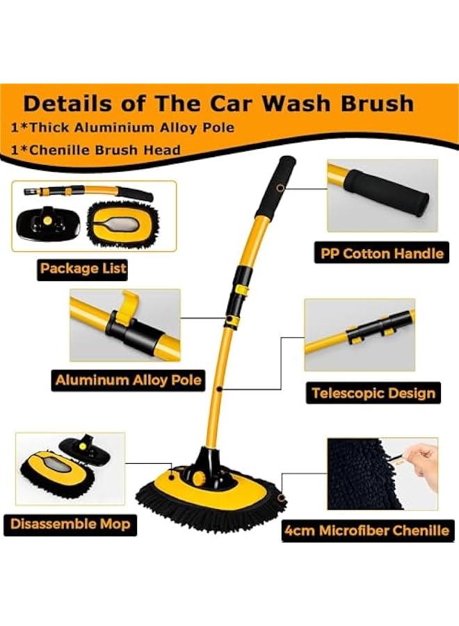 هوكور فرشاة غسيل سيارة منحنية 15 درجة بمقبض طويل من بلورفوكس 43 انش مع عمود تمديد 43 انش، ممسحة مايكروفايبر لتنظيف السيارات وسيارات الدفع الرباعي والقارب والعجلات الخارجية والتفاصيل الداخلية والخارجية 2 ف - Image 3