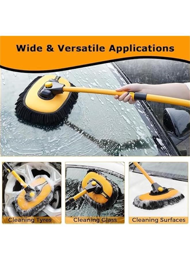 هوكور فرشاة غسيل سيارة منحنية 15 درجة بمقبض طويل من بلورفوكس 43 انش مع عمود تمديد 43 انش، ممسحة مايكروفايبر لتنظيف السيارات وسيارات الدفع الرباعي والقارب والعجلات الخارجية والتفاصيل الداخلية والخارجية 2 ف - Image 4