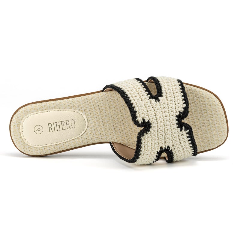 Rihero Women's Dressy Flat Sandals Comfortable Slip On Leather Slide Sandals - Image 3