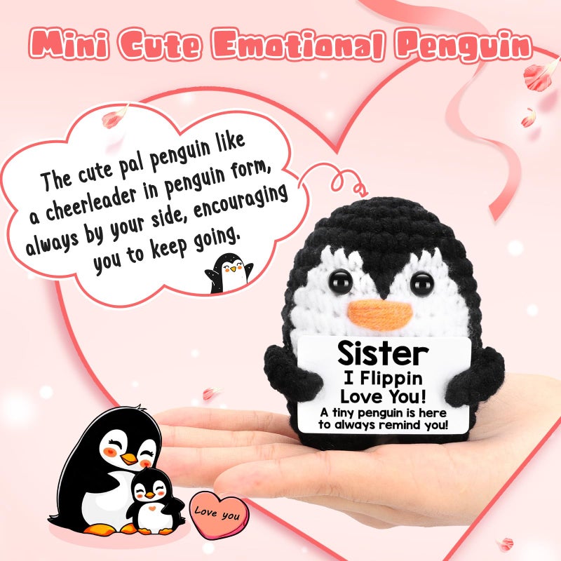 CryCarrot Sister Gifts for Birthday Valentines, Funny Handmade Crochet Mini Penguin Gifts for Sister from Sisters, I Love You Big Little Soul Sisters Women Girls Emotional Cute Decor - Image 2