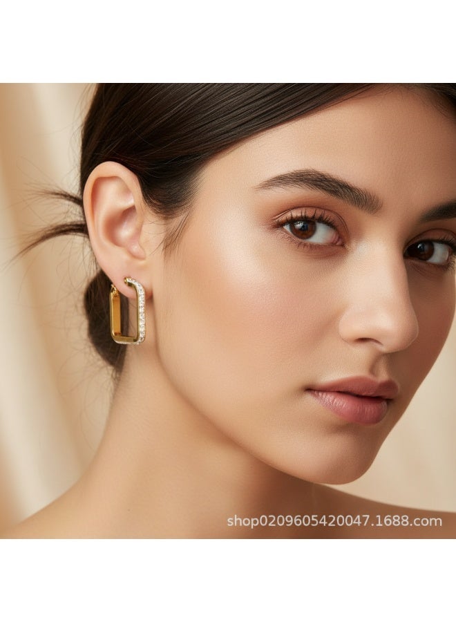 AMETOER Trendy Stainless Steel Earrings for Women | Versatile High-End Diamond-Studded Fashion Accessories - Image 2