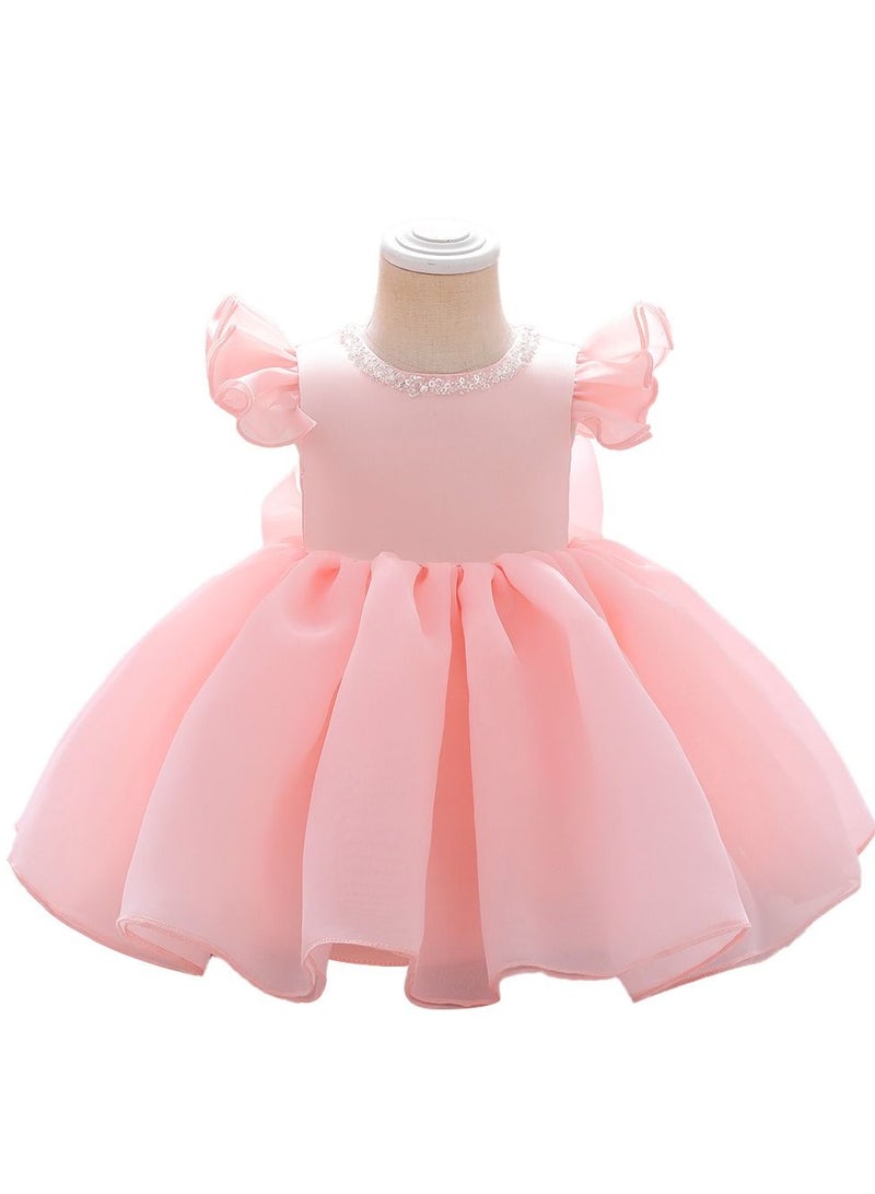 Loquat Round Neck Cap Sleeve Dress Pink - Image 1