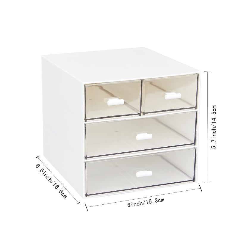 LETURE Desk Organizer with 4 Drawers, Clear Plastic Desk Storage Box, Desktop Organization for Office Supplies, Gel Pens, Pencils, Markers, Tape, Erasers, Paperclips, Chargers (White-4 Draws) - Image 3