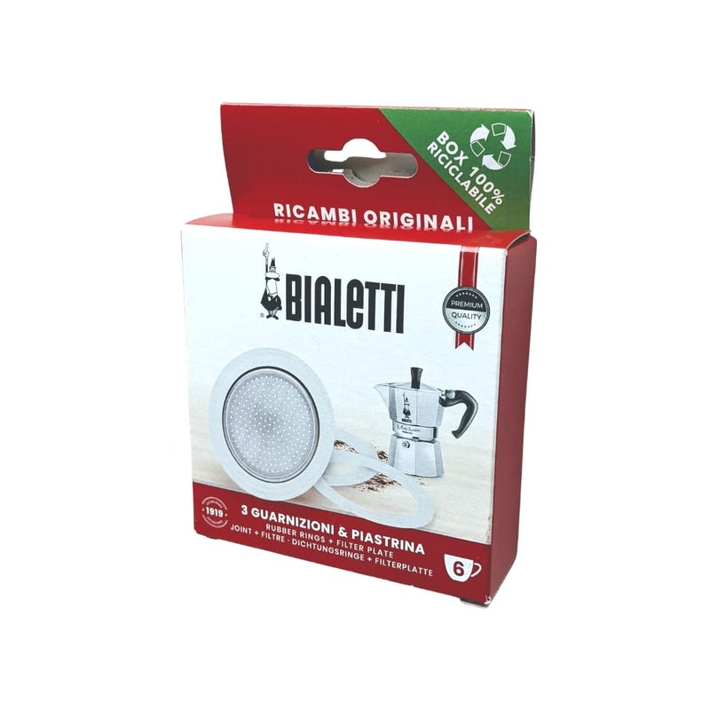 BIALeTTI قطع غيار بيالتي، تشمل 3 حشوات و 1 صفيحة، متوافقة مع موكا إكسبريس، فياميتا، بريك، هابي، دام، موكا تايمر ورينبو (6 أكواب) - Image 2