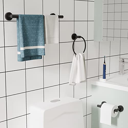 RARXTR 3pc Bathroom Hardware Set with Matte Black Toilet Paper Holder, Towel Ring, Towel Bar SUS304 Stainless Steel Toilet Paper Roll Holder Wall Mount, Bathroom Towel Holder, Towel Rack Set - Image 3