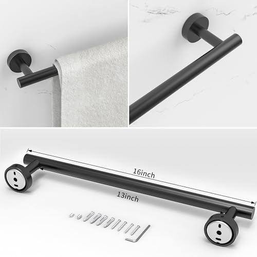 RARXTR 3pc Bathroom Hardware Set with Matte Black Toilet Paper Holder, Towel Ring, Towel Bar SUS304 Stainless Steel Toilet Paper Roll Holder Wall Mount, Bathroom Towel Holder, Towel Rack Set - Image 5