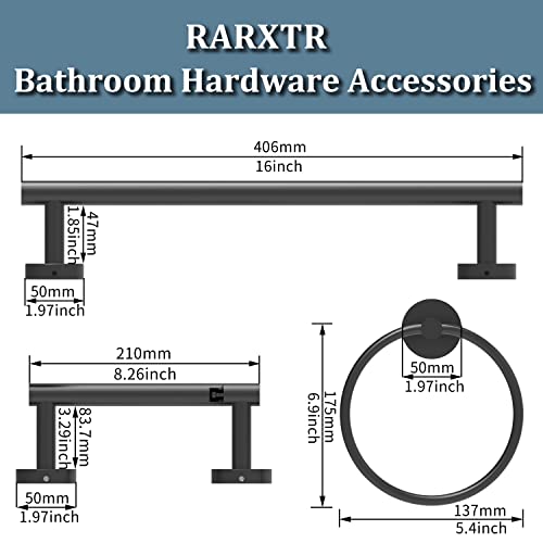 RARXTR 3pc Bathroom Hardware Set with Matte Black Toilet Paper Holder, Towel Ring, Towel Bar SUS304 Stainless Steel Toilet Paper Roll Holder Wall Mount, Bathroom Towel Holder, Towel Rack Set - Image 2