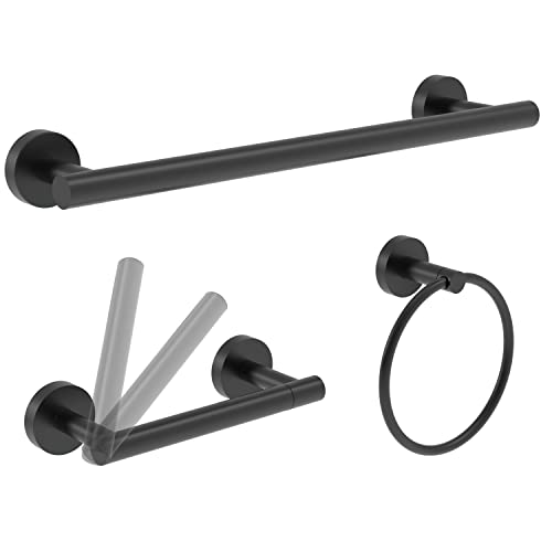 RARXTR 3pc Bathroom Hardware Set with Matte Black Toilet Paper Holder, Towel Ring, Towel Bar SUS304 Stainless Steel Toilet Paper Roll Holder Wall Mount, Bathroom Towel Holder, Towel Rack Set - Image 1