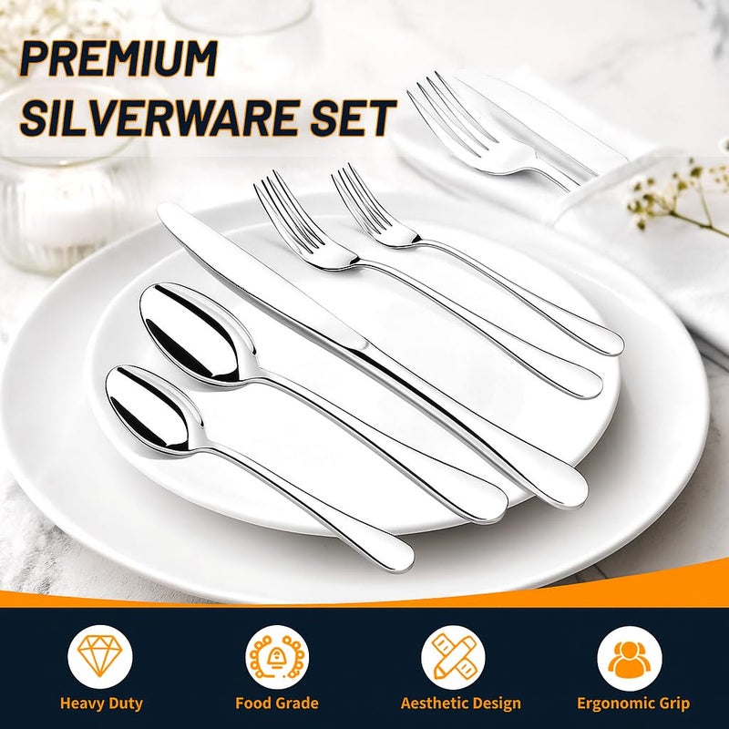NICE KITCHEN Silverware Set, 40 Piece Stainless Steel Cutlery Sets for 8, Heavy Duty Flatware, Mirror Polished Forks Spoons and Knives Set, Reusable Utensils for Home Kitchen, Dishwasher Safe - Image 3