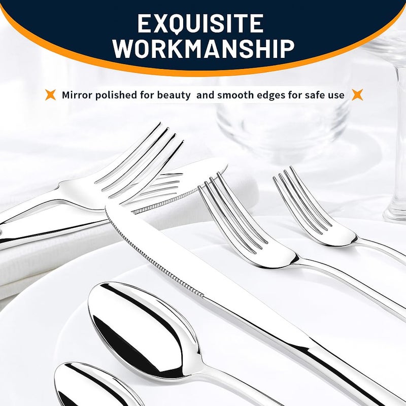 NICE KITCHEN Silverware Set, 40 Piece Stainless Steel Cutlery Sets for 8, Heavy Duty Flatware, Mirror Polished Forks Spoons and Knives Set, Reusable Utensils for Home Kitchen, Dishwasher Safe - Image 4