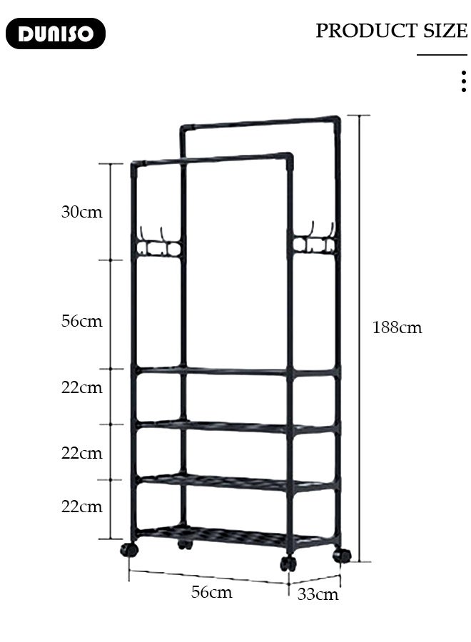 DUNISO 4-Tier Storage Shelf Double-Rail Clothes Rack, Clothing Garment Rack Metal Hanging Clothes for Boxes Shoes Boots Commercial Grade Multi-Purpose Entryway Shelving Unit for Home Office Bedroom - Image 2