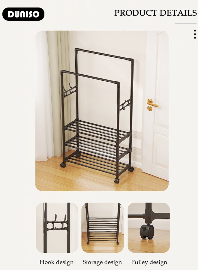 DUNISO 4-Tier Storage Shelf Double-Rail Clothes Rack, Clothing Garment Rack Metal Hanging Clothes for Boxes Shoes Boots Commercial Grade Multi-Purpose Entryway Shelving Unit for Home Office Bedroom - Image 3