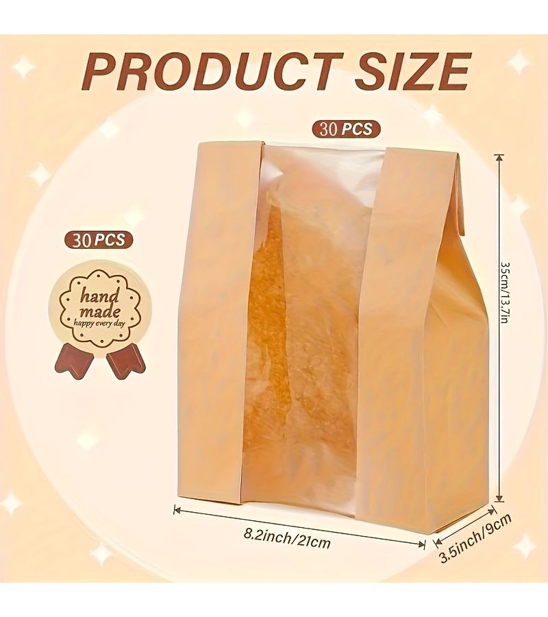 Large Paper Bread Bags 60pcs with Sealing Stickers for Homemade Pastries and Snacks - Image 2