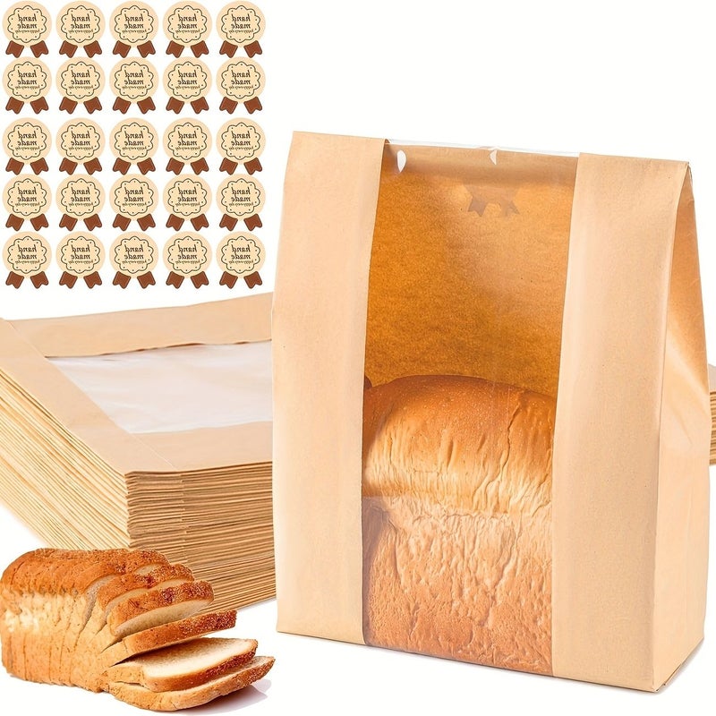 Large Paper Bread Bags 60pcs with Sealing Stickers for Homemade Pastries and Snacks - Image 1