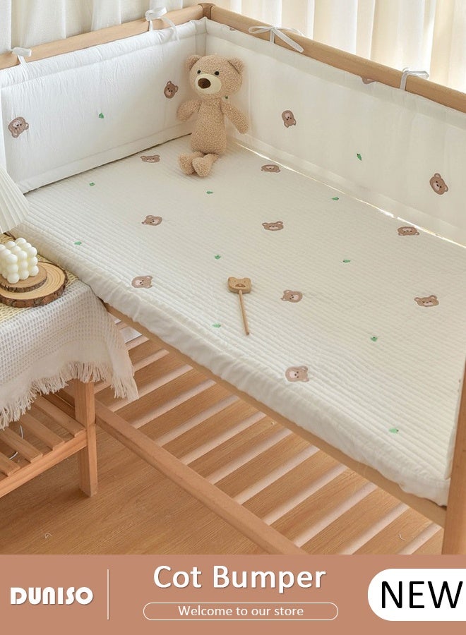 DUNISO Cot Bumper, Crib Bumper, Breathable Mesh Cot Liner, Crib Rail Cover, Baby Boys Girls Nursery Breathable Crib Bed Liner Bumper Baby Crib Rail Cover Protector Guard Padded Cot Rail Wrap for Side Front Rails - Image 1